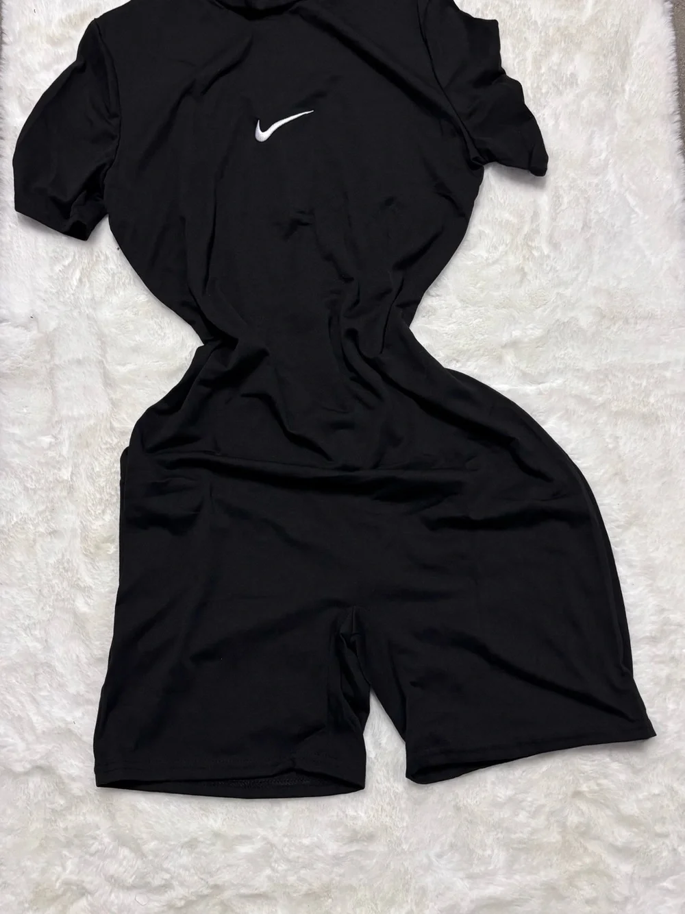 Nike Black Short-Sleeve Athletic Romper with White Swoosh - Picture 2 of 2